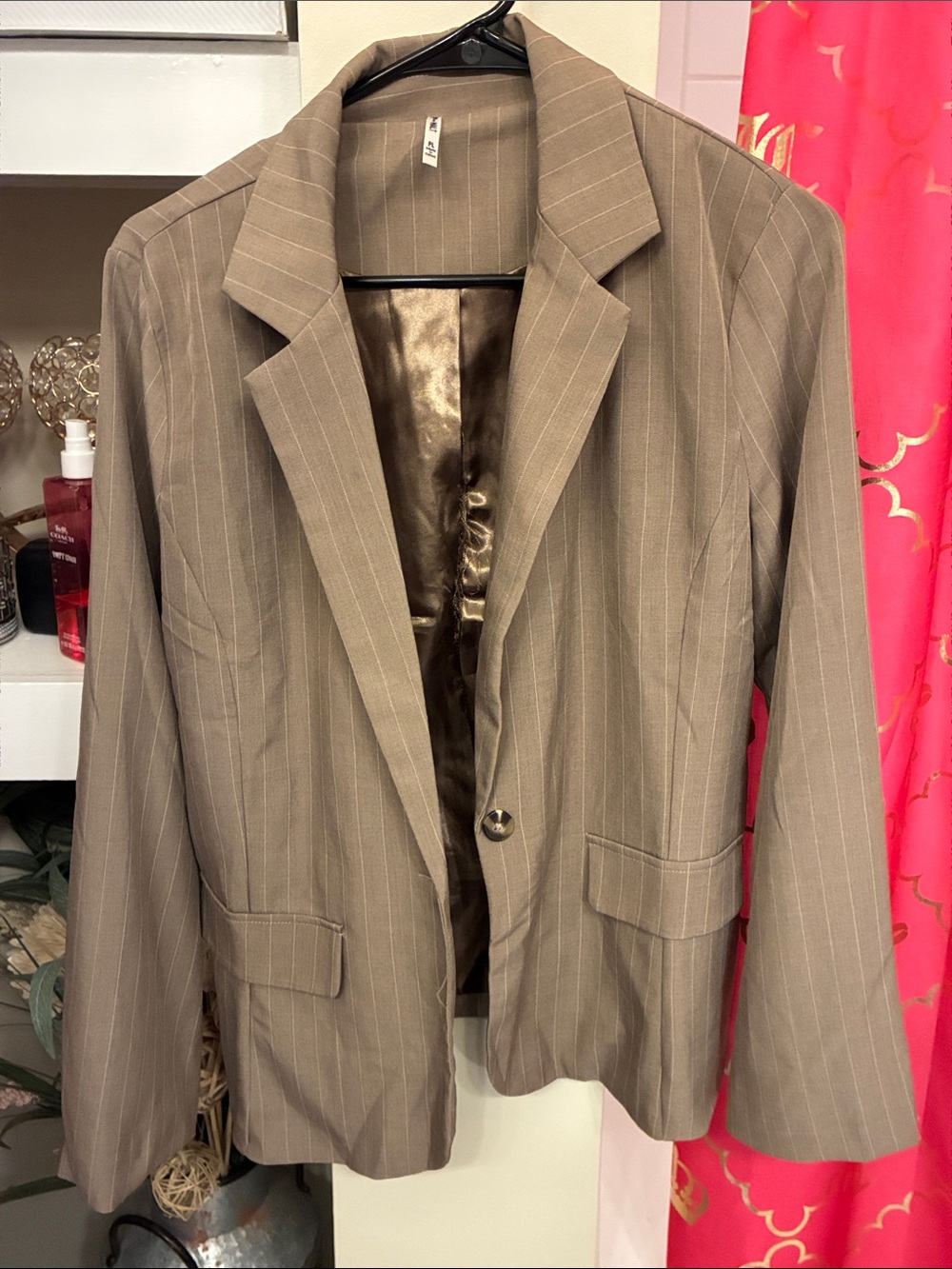 Women's Taupe Pinstripe Single-Button Blazer